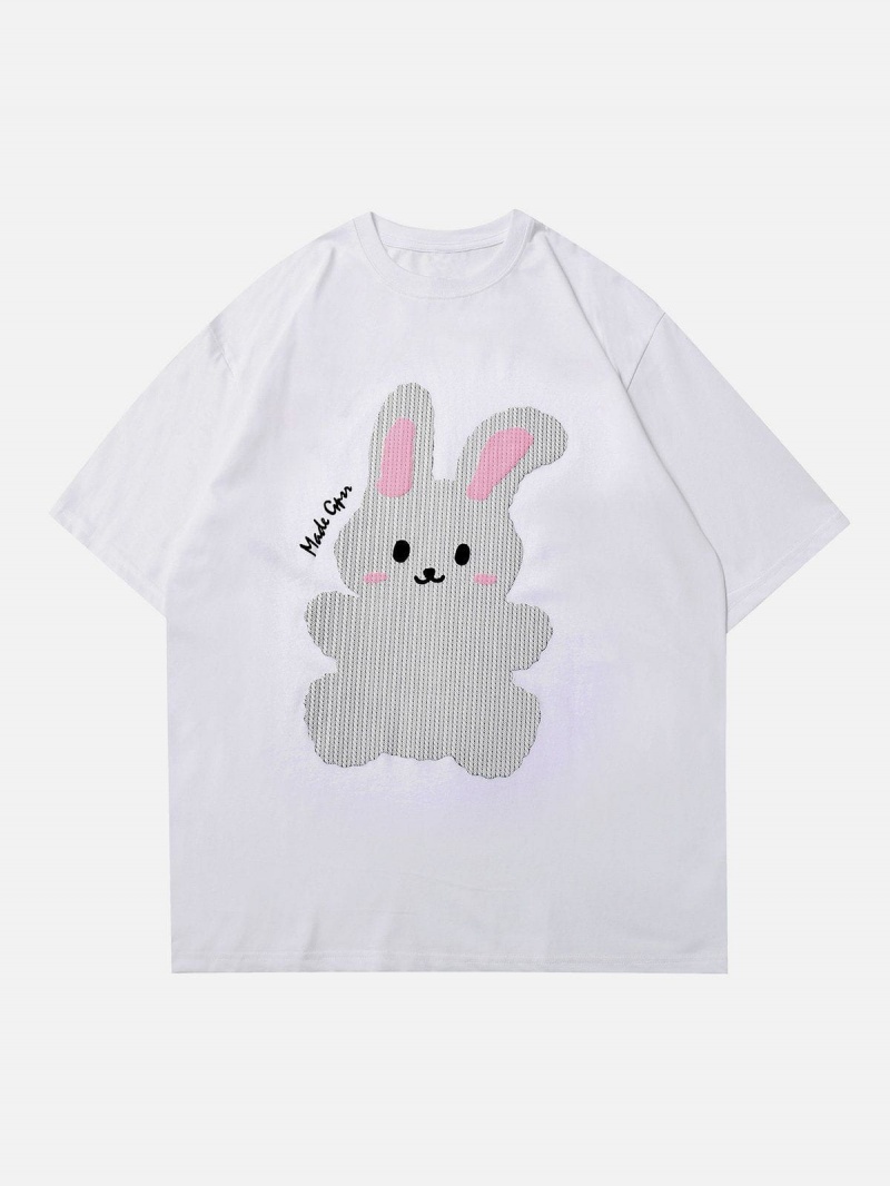 T Shirts Aelfric Eden Rabbit Print Patchwork Tee Noir | YHF-74740603